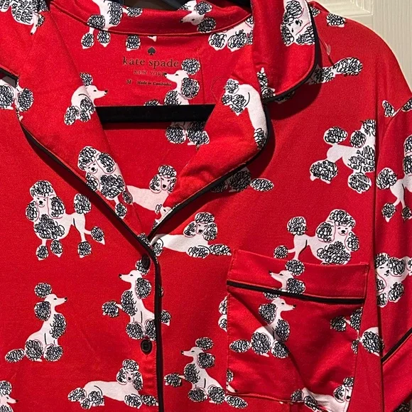 Kate Spade Poodle Print Pajama Set in Scarlet - Picture 2 of 3